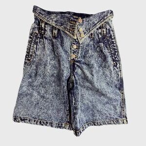 Vintage Acid Wash High Waisted Denim Shorts Button Fly Retro 80s 90s Size 9 10